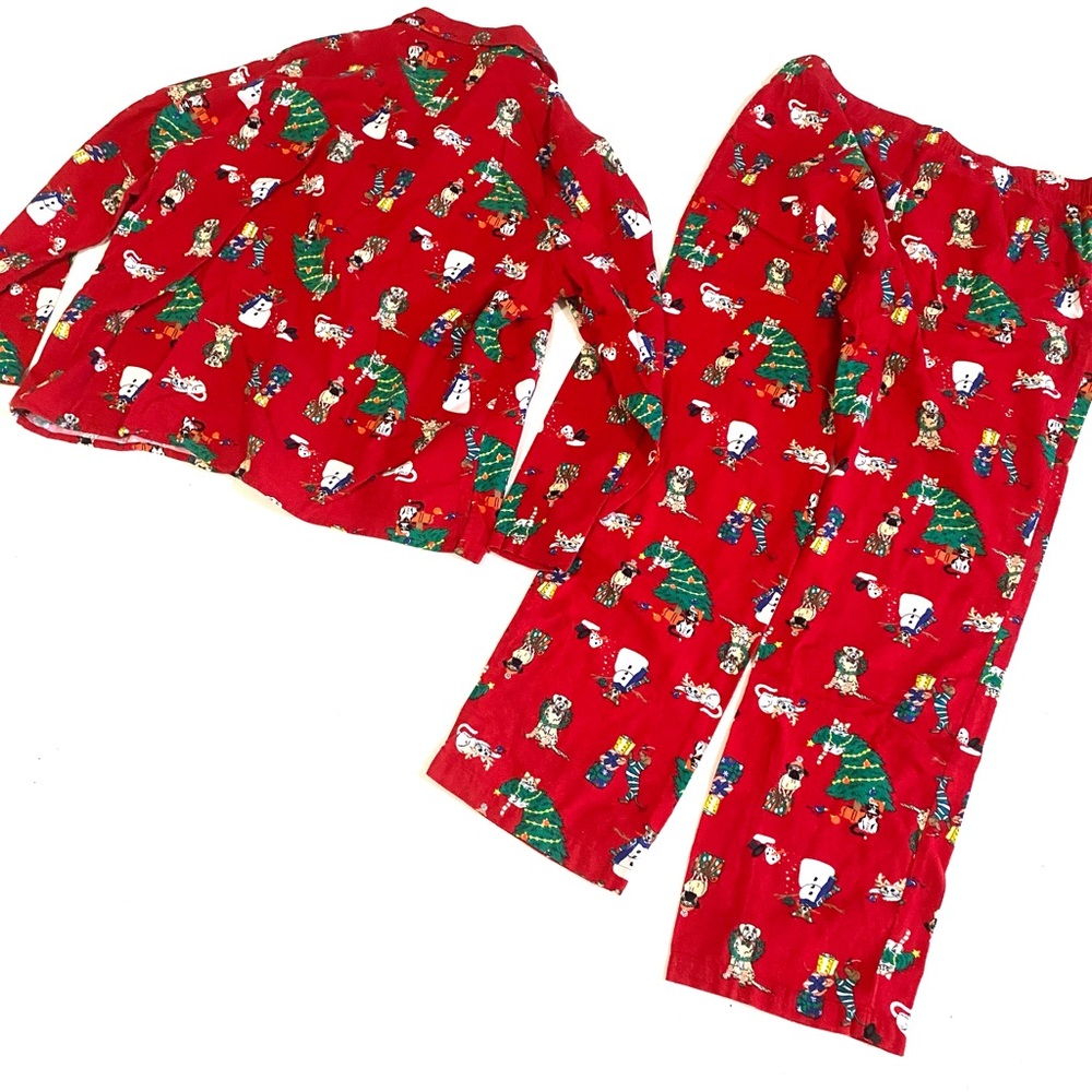 Old Navy Red Adult large Christmas Pajama Set with cat & dog Print - Picture 2 of 3